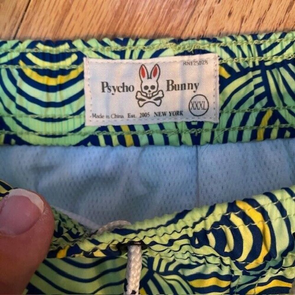 New Psycho Bunny Men's 3xl Lime Green Corton Patterned Swim Trunks MSRP $87.50 - Picture 5 of 6